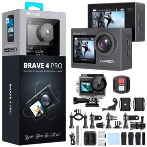 Akaso Brave 4 Pro Dual Screens 4K 30Fps Wi-Fi Aksiyon Kamera ve Süper Aksesuar Seti (Akaso Türkiye 2 Yıl Garantili)