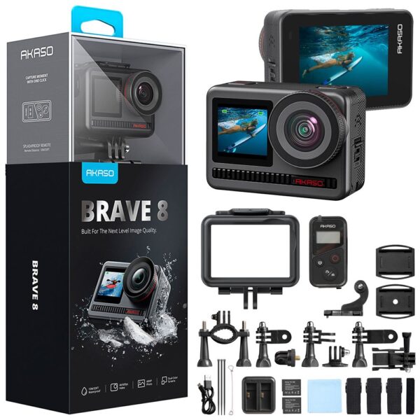 Akaso Brave 8 4K 60fps Aksiyon Kamera ve Süper Aksesuar Seti (Akaso Türkiye 2 Yıl Garantili)