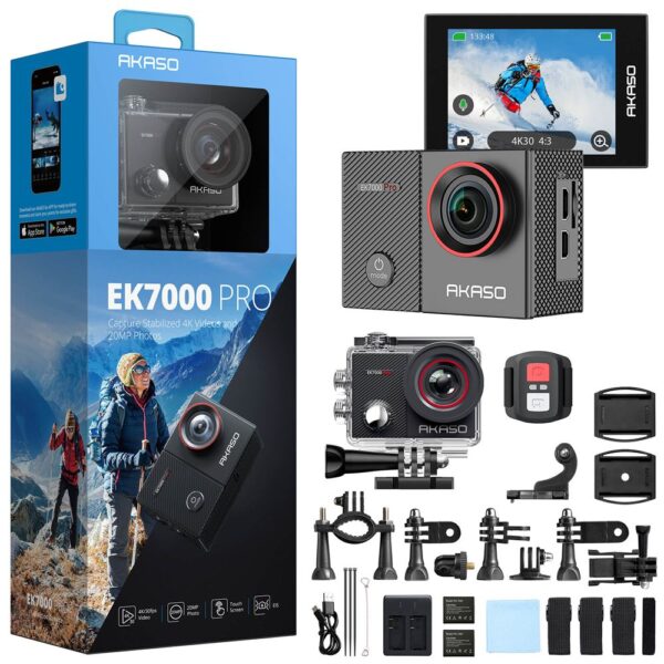 Akaso EK7000 Pro 4K Wi-Fi Aksiyon Kamera ve Süper Aksesuar Seti (Akaso Türkiye 2 Yıl Garantili)