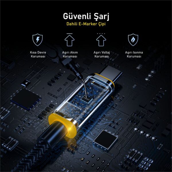 Aohi Magline USB-C to USB-C 1.2m PD 3.1 480Mbps 140W LED Ekranlı Naylon Örgülü Süper Hızlı Şarj/Data Kablosu - Görsel 4