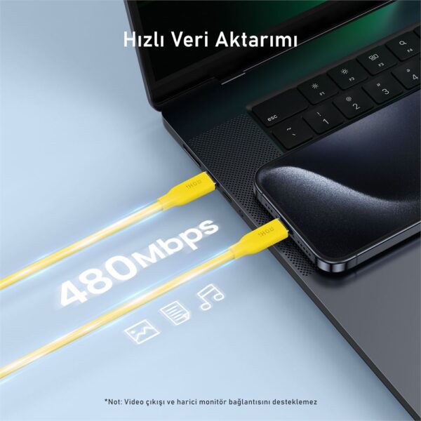 Aohi Silky USB-C to USB-C 1m PD 3.1 480Mbps 140W Süper Hızlı Şarj/Data Kablosu - Görsel 4