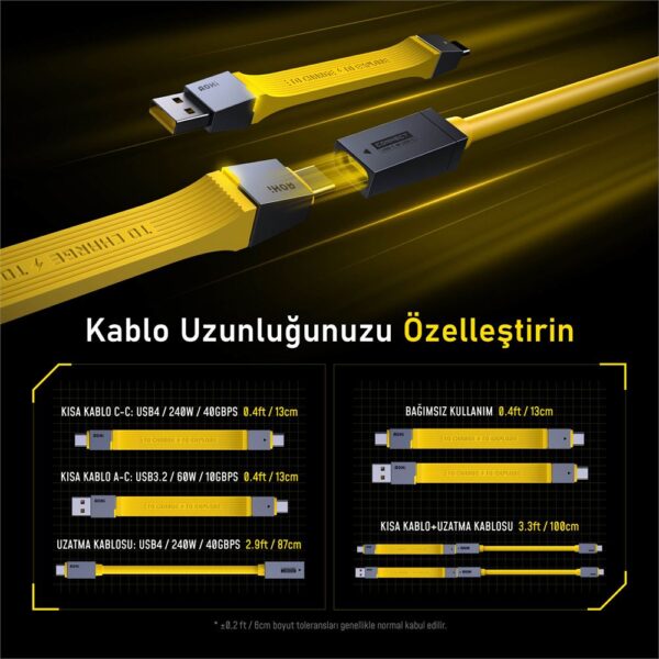 Aohi The Future 4-in-1 USB-C to USB-C Modüler Uzayabilen 1m 40Gbps 8K Destekli 240W PD 3.1 USB4 Süper Hızlı Şarj/Data Kablo Seti - Görsel 2