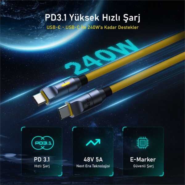 6m 480Mbps 240W PD 3.1 MFI Lisanslı Süper Hızlı Şarj/Data Kablo Seti