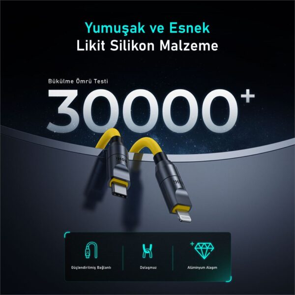 Aohi The Future Silky USB-C to USB-C Apple Lightning Modüler Uzayabilen 2,6m 480Mbps 240W PD 3.1 MFI Lisanslı Süper Hızlı Şarj/Data Kablo Seti - Görsel 8