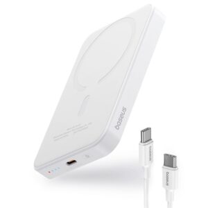 Baseus MagSafe Mini Beyaz 5000mAh Kablosuz Hızlı Şarj Powerbank 20W ve Type-C 30cm Beyaz Kablo 20V/3A