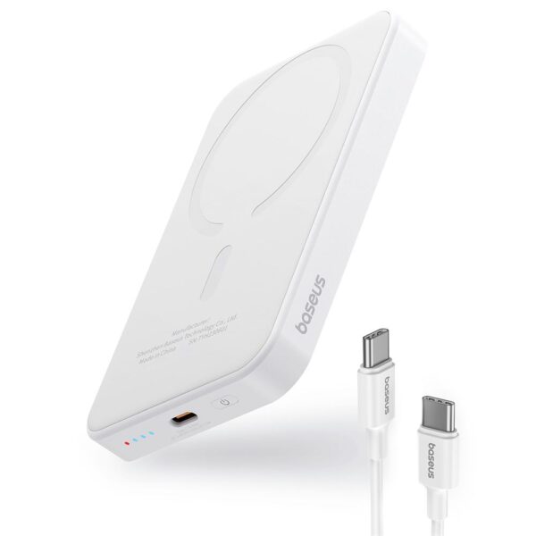 Baseus MagSafe Mini Beyaz 5000mAh Kablosuz Hızlı Şarj Powerbank 20W ve Type-C 30cm Beyaz Kablo 20V/3A