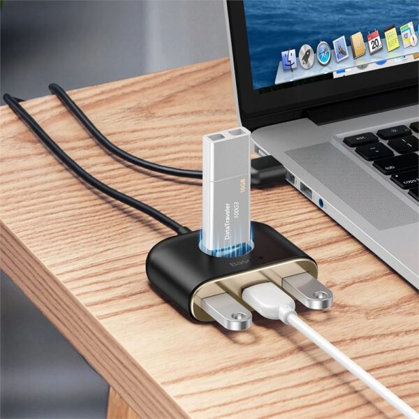 Baseus Square Round Siyah 4in1 USB Çoklayıcı HUB Adaptörü (1xUSB 3.0 + 3xUSB 2.0) - Görsel 5