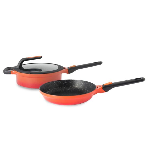 Berghoff Turuncu Gem Stay Cool Soft Dökme Alüminyum 2'li Tencere ve Tava Seti