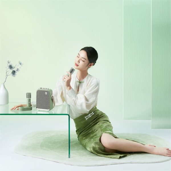 Divoom SongBird-HQ Yeşil Çift Karaoke Mikrofonlu Bluetooth Hoparlör-Dekor - Görsel 6