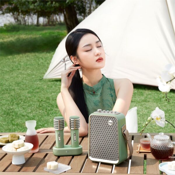 Divoom SongBird-HQ Yeşil Çift Karaoke Mikrofonlu Bluetooth Hoparlör-Dekor - Görsel 8