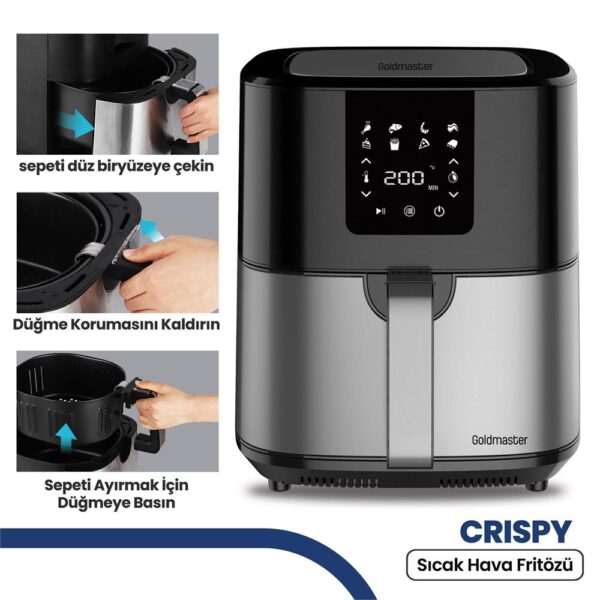 Goldmaster Crispy Airfryer Siyah-Inox XXXL 7 Litre 1700W Sıcak Hava Fritözü - Görsel 2