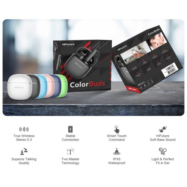 HiFuture ColorBuds Açık Mavi TWS IPX5 Bluetooth 5.3 Kablosuz Kulaklık - Görsel 6