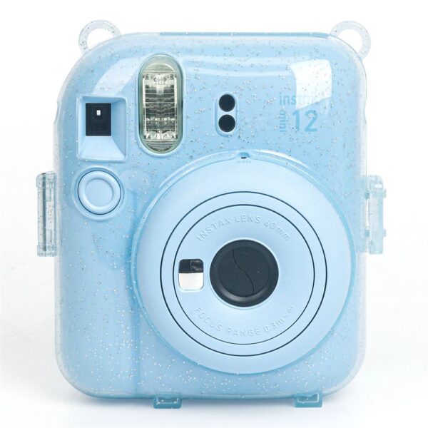 Instax Mini 12 Makine Uyumlu Mavi Simli Pleksi Kılıf - Görsel 2