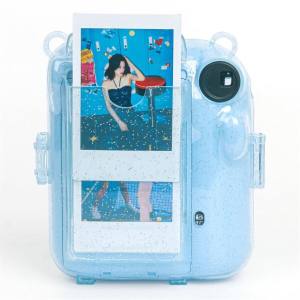 Instax Mini 12 Makine Uyumlu Mavi Simli Pleksi Kılıf - Görsel 5