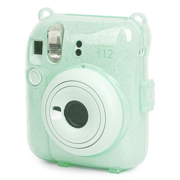 Instax Mini 12 Makine Uyumlu Yeşil Simli Pleksi Kılıf - Görsel 2