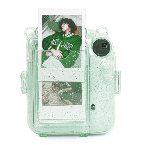Instax Mini 12 Makine Uyumlu Yeşil Simli Pleksi Kılıf - Görsel 3