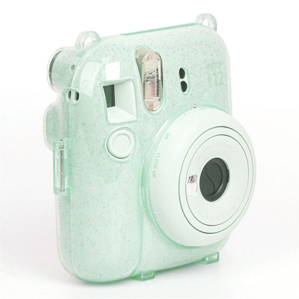 Instax Mini 12 Makine Uyumlu Yeşil Simli Pleksi Kılıf - Görsel 4