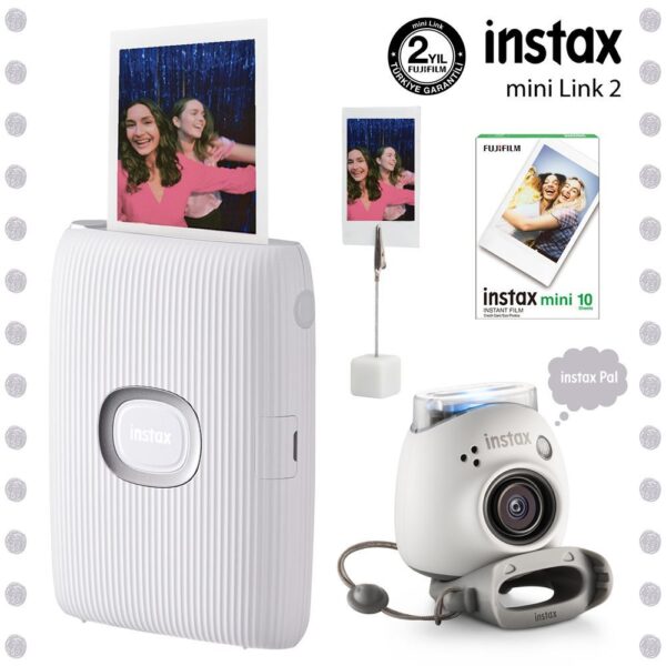 Instax Mini Link 2 Beyaz Akıllı Telefon Yazıcısı ve Pal Beyaz Dijital Kamera Seti