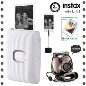 Instax Mini Link 2 Beyaz Akıllı Telefon Yazıcısı ve Pal Metal Siyah Dijital Kamera Seti