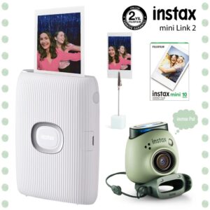 Instax Mini Link 2 Beyaz Akıllı Telefon Yazıcısı ve Pal Yeşil Dijital Kamera Seti