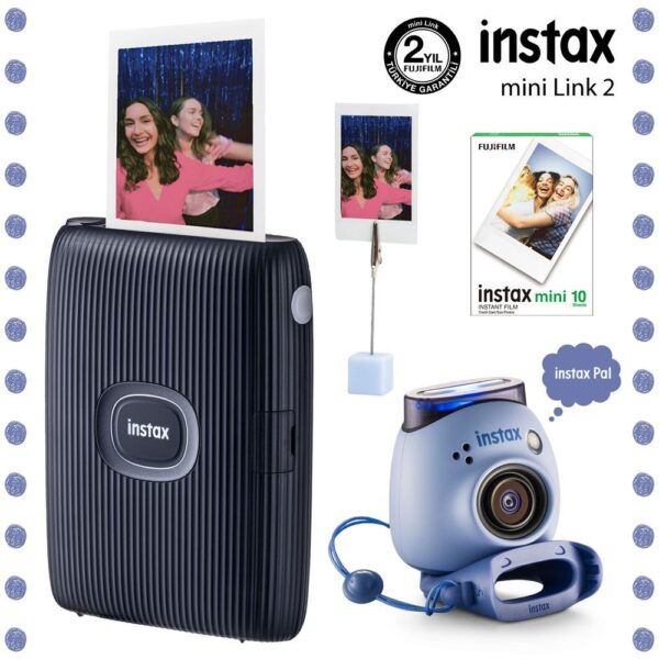 Instax Mini Link 2 Mavi Akıllı Telefon Yazıcısı ve Pal Mavi Dijital Kamera Seti