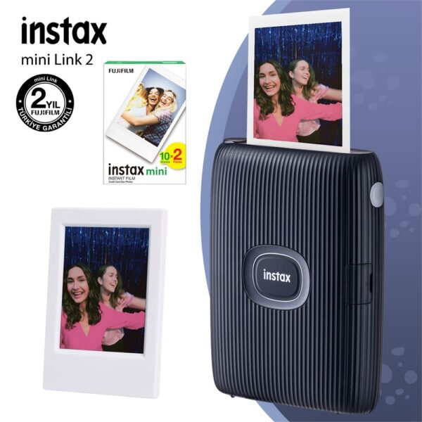 Instax Mini Link 2 Uzay Mavisi Akıllı Telefon Yazıcısı 20li mini Film ve Çerçeve