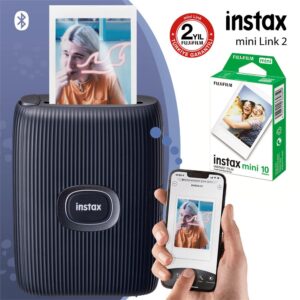 Instax Mini Link 2 Uzay Mavisi Akıllı Telefon Yazıcısı ve 10'lu mini Film