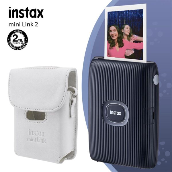 Instax Mini Link 2 Uzay Mavisi Akıllı Telefon Yazıcısı ve Deri Kılıf