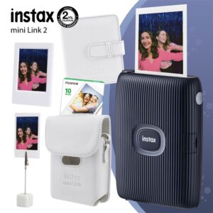 Instax Mini Link 2 Uzay Mavisi Yazıcı 10lu mini Film Deri Kılıf Albüm Çerçeve ve Kıskaçlı Stand