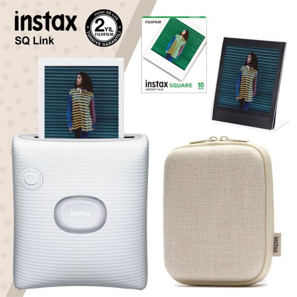 Instax SQ Link Beyaz Yazıcı 10lu Square Film Kılıf ve Pleksi Çerçeve