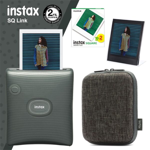 Instax SQ Link Yeşil Yazıcı 20li Square Film Kılıf ve Pleksi Çerçeve