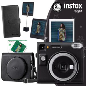 Instax SQ40 Siyah Fotoğraf Makinesi 10lu Kare Film Deri Kılıf Albüm Pleksi Çerçeve ve Kıskaçlı Stand
