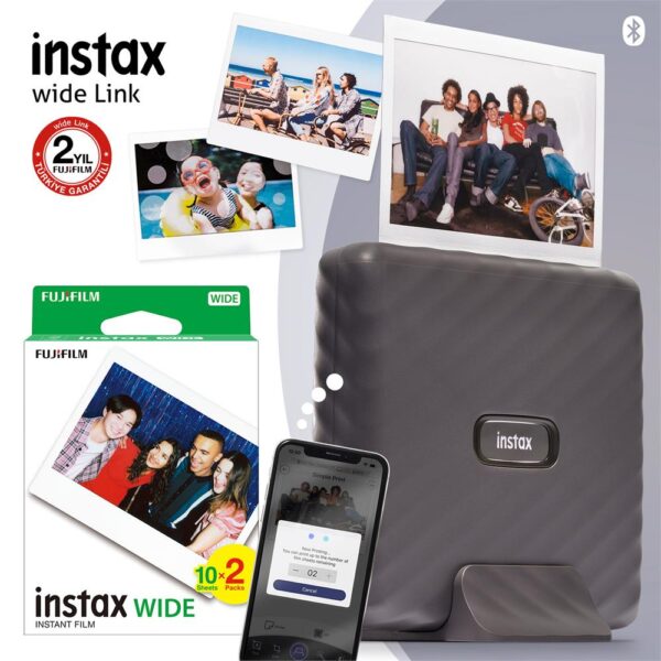 Instax Wide Link Gri Akıllı Telefon Yazıcısı ve 20'li Film
