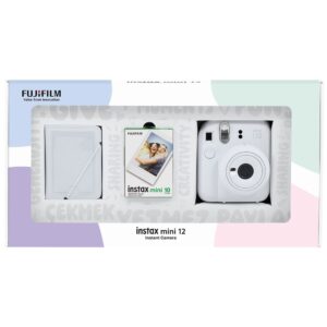 Instax mini 12 Beyaz Fotoğraf Makinesi 10'lu Film ve 28'li Mini Albüm Bundle Box