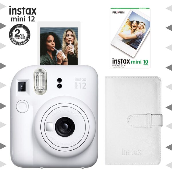 Instax mini 12 Beyaz Fotoğraf Makinesi-10'lu Film ve Laporta Albüm Seti