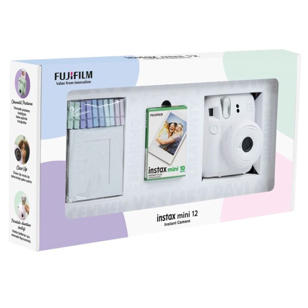 Instax mini 12 Beyaz Fotoğraf Makinesi 10'lu Film ve Mandal Bundle Box - Görsel 2