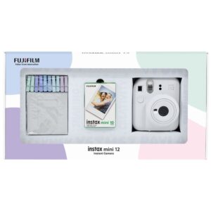 Instax mini 12 Beyaz Fotoğraf Makinesi 10'lu Film ve Mandal Bundle Box