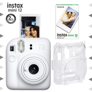 Instax mini 12 Beyaz Fotoğraf Makinesi-10'lu Film ve Şeffaf Kılıf Seti