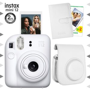 Instax mini 12 Beyaz Fotoğraf Makinesi-20'li Film-Laporta Albüm ve Deri Kılıf Seti