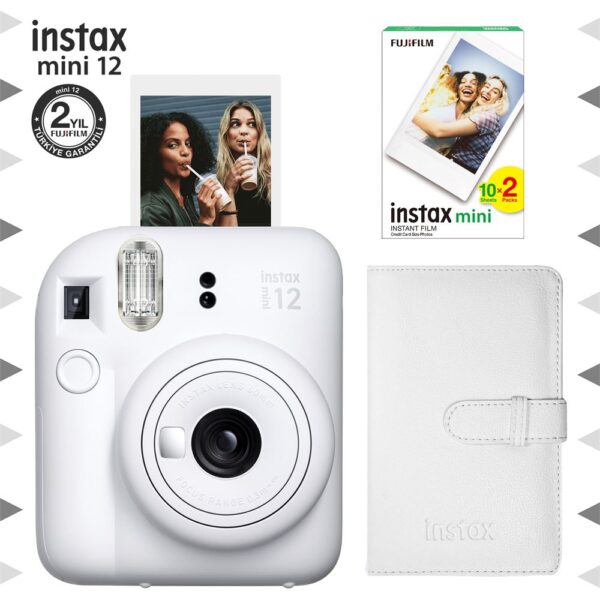 Instax mini 12 Beyaz Fotoğraf Makinesi-20'li Film ve Laporta Albüm Seti