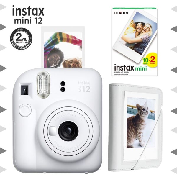Instax mini 12 Beyaz Fotoğraf Makinesi-20'li Film ve Mini Albüm Seti