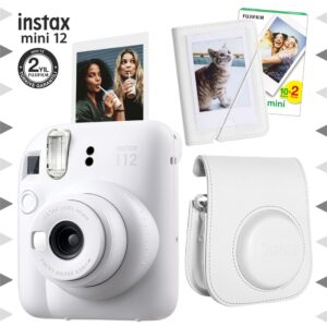 Instax mini 12 Beyaz Fotoğraf Makinesi-20'lu Film-Mini Albüm ve Deri Kılıf Seti