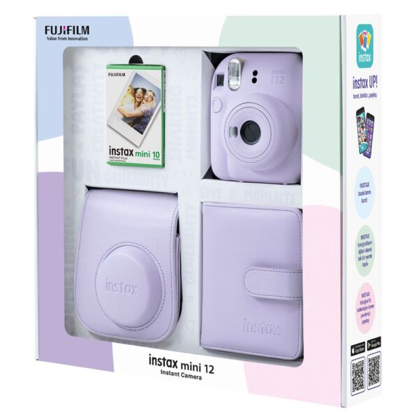 Instax mini 12 Lila Fotoğraf Makinesi 10'lu Film Kare Albüm ve Deri Kılıf Bundle Box - Görsel 3