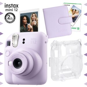 Instax mini 12 Lila Fotoğraf Makinesi-10'lu Film-Kare Albüm ve Şeffaf Kılıf Seti