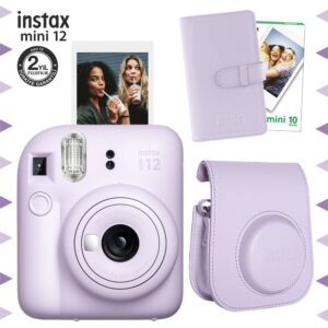 Instax mini 12 Lila Fotoğraf Makinesi-10'lu Film-Laporta Albüm ve Deri Kılıf Seti