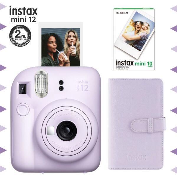 Instax mini 12 Lila Fotoğraf Makinesi-10'lu Film ve Laporta Albüm Seti