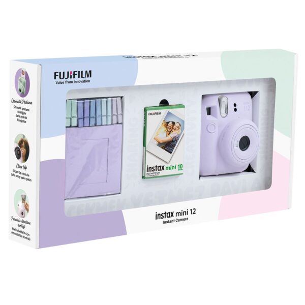 Instax mini 12 Lila Fotoğraf Makinesi 10'lu Film ve Mandal Bundle Box - Görsel 3