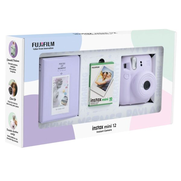 Instax mini 12 Lila Fotoğraf Makinesi 10'lu Film ve PVC Albüm Bundle Box - Görsel 2
