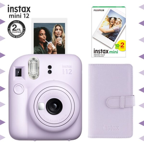 Instax mini 12 Lila Fotoğraf Makinesi-20'li Film ve Laporta Albüm Seti