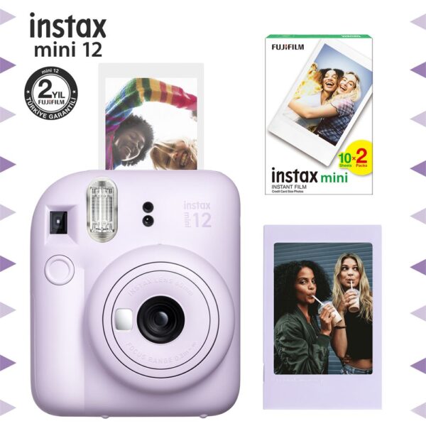 Instax mini 12 Lila Fotoğraf Makinesi-Çerçeve ve 20'li mini Film Seti